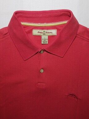 Vintage Tommy Bahama Mens Poly Cotton Knit Short Sleeve Polo Large Red Marlin